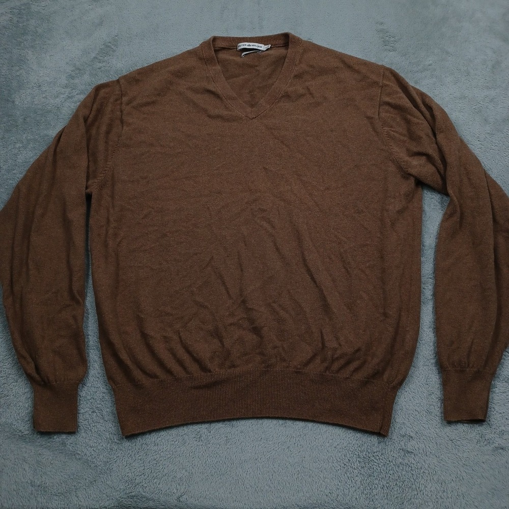 Peter Millar Sweater Mens Large Brown V Neck Pullover Casual Knit Preppy